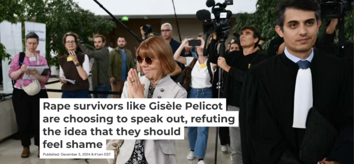 Gisèle Pelicot exits a courtroom with her lawyer in Avignon, France, in September 2024. Christophe Simon/AFP via Getty Images